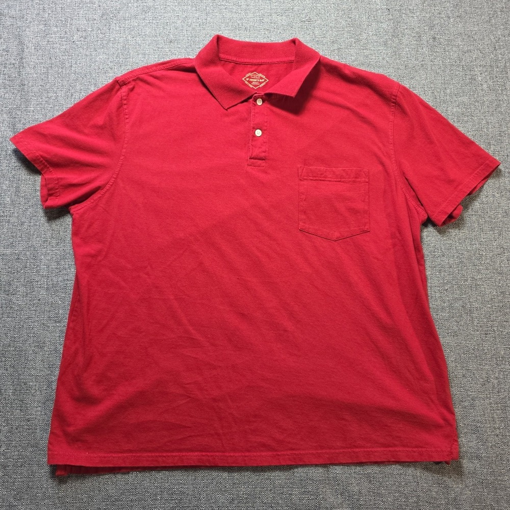St John's Bay Red Pocket Polo Shirt Cotton Button Collared Short Sleeves Size XL